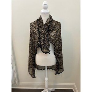 Animal Print Wrap Scarf Poms on Ends
